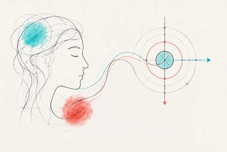 Line illustration: a figure in profile with eyes closed, lines flowing outward from them to a set of concentric circles.